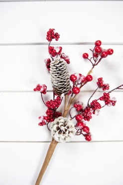 Decorator's Warehouse 18” Frosted Red Melting Snow Berries with Cone Spray > Christmas Sprays|Christmas Decor