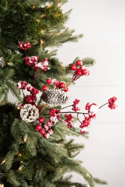 Decorator's Warehouse 18” Frosted Red Melting Snow Berries with Cone Spray > Christmas Sprays|Christmas Decor