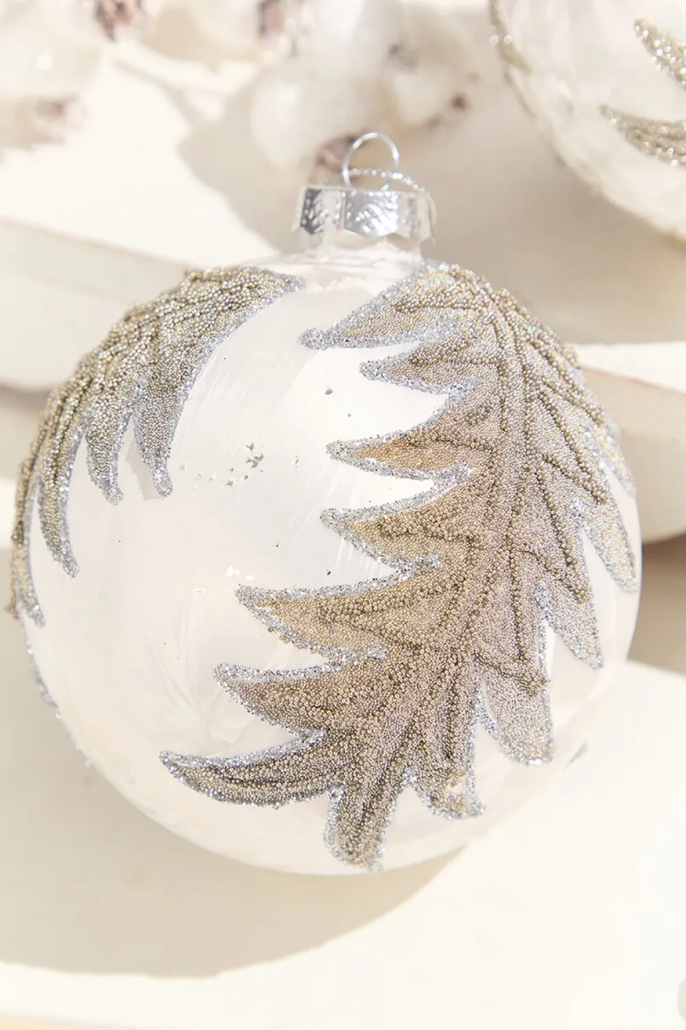 Decorator's Warehouse 4” Frosted Silver with Tree Glass Ornament > White Christmas|Christmas Decor