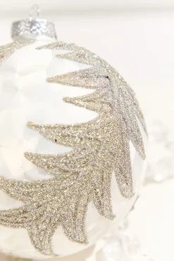 Decorator's Warehouse 4” Frosted Silver with Tree Glass Ornament > White Christmas|Christmas Decor