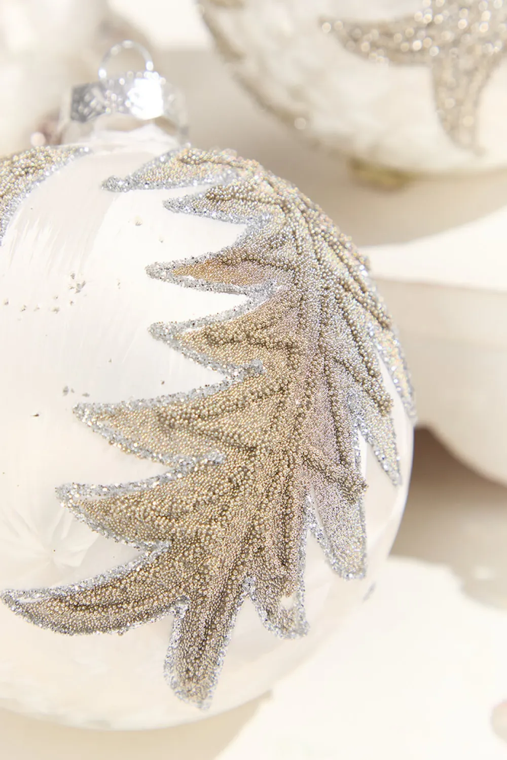 Decorator's Warehouse 4” Frosted Silver with Tree Glass Ornament > White Christmas|Christmas Decor