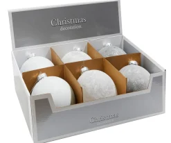 Decorator's Warehouse 5" Frosted White Christmas Ball Ornaments - Set of 6 > White Christmas|Boxed Sets