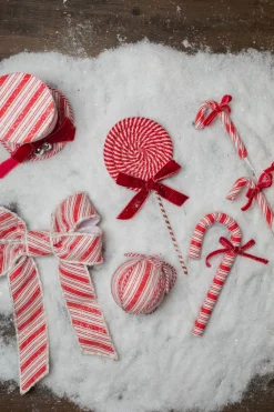 Decorator's Warehouse 26” Frosty Peppermint Candy Cane with Bow Spray > Gingerbread|Peppermint