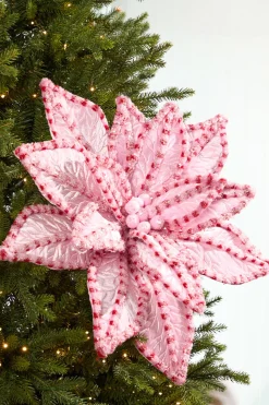 Decorator's Warehouse 30" Giant Candy Snow Glitter Poinsettia Stem - Pink/Red > Christmas Decor|Valentine'S Decor