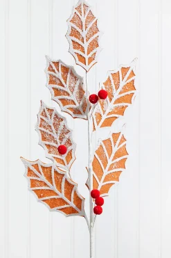 Decorator's Warehouse 24” Gingerbread Leaf Stem with Red Berries > Best Sellers|Christmas Decor