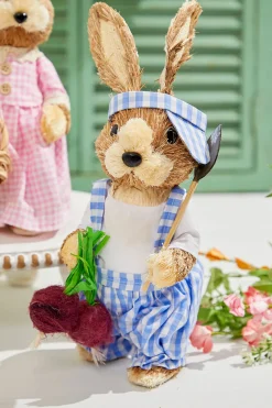 Decorator's Warehouse 12.5" Gingham Bunny with Eggs > Easter Table Decor|Easter Decor