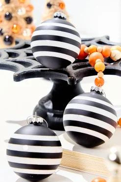 Decorator's Warehouse 3" Glass Black & White Stripe Halloween Ball Ornament Box - Set of 3 > Halloween|Halloween