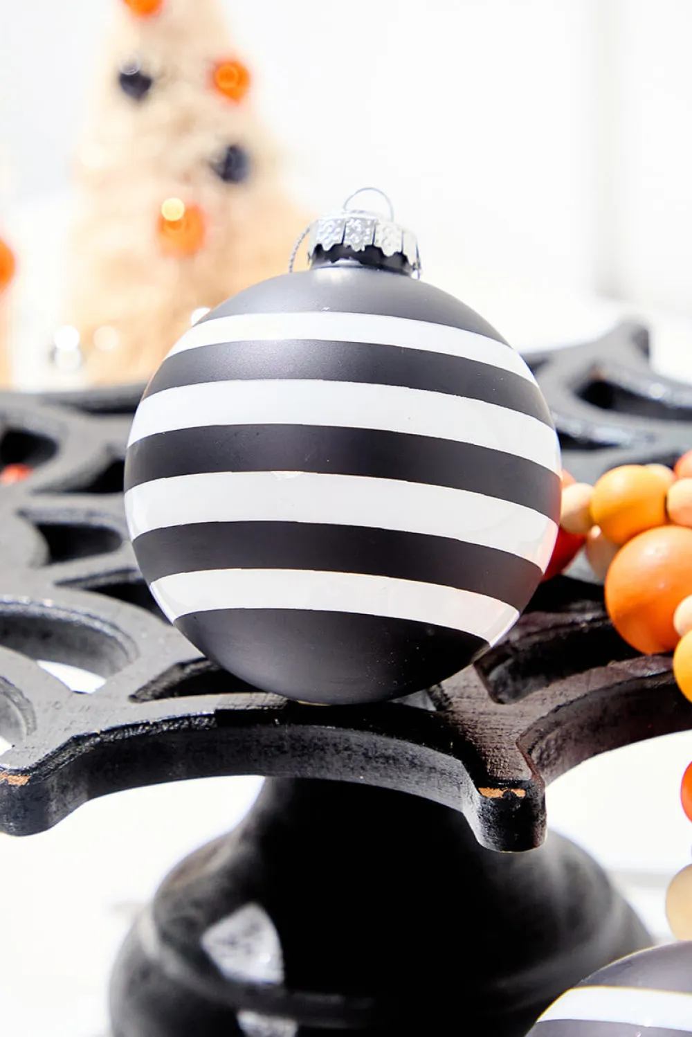 Decorator's Warehouse 3" Glass Black & White Stripe Halloween Ball Ornament Box - Set of 3 > Halloween|Halloween