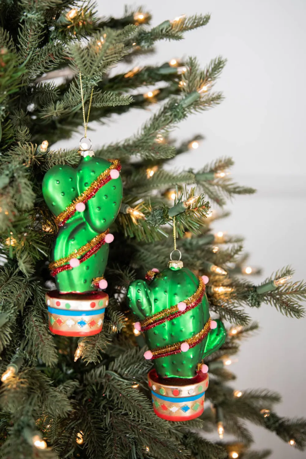 Decorator's Warehouse 6” - 7" Glass Cactus With Pom Pom Ornament > Sale|Christmas Sale