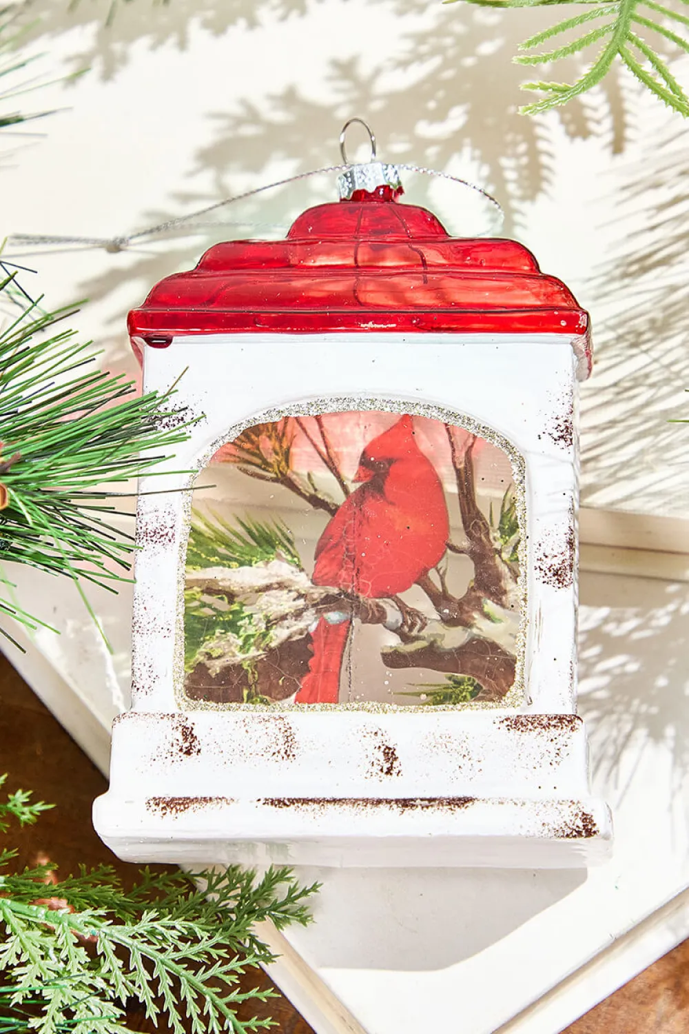 Decorator's Warehouse 5" Glass Cardinal Scene Lantern Ornament > Cardinal|Christmas Decor
