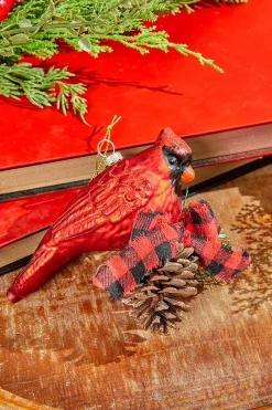 Decorator's Warehouse 6" Glass Cardinal with Bow and Cone Ornament > Cardinal|Christmas Decor