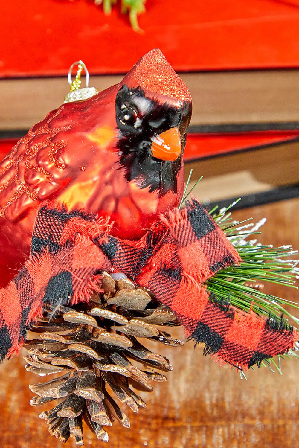 Decorator's Warehouse 6" Glass Cardinal with Bow and Cone Ornament > Cardinal|Christmas Decor