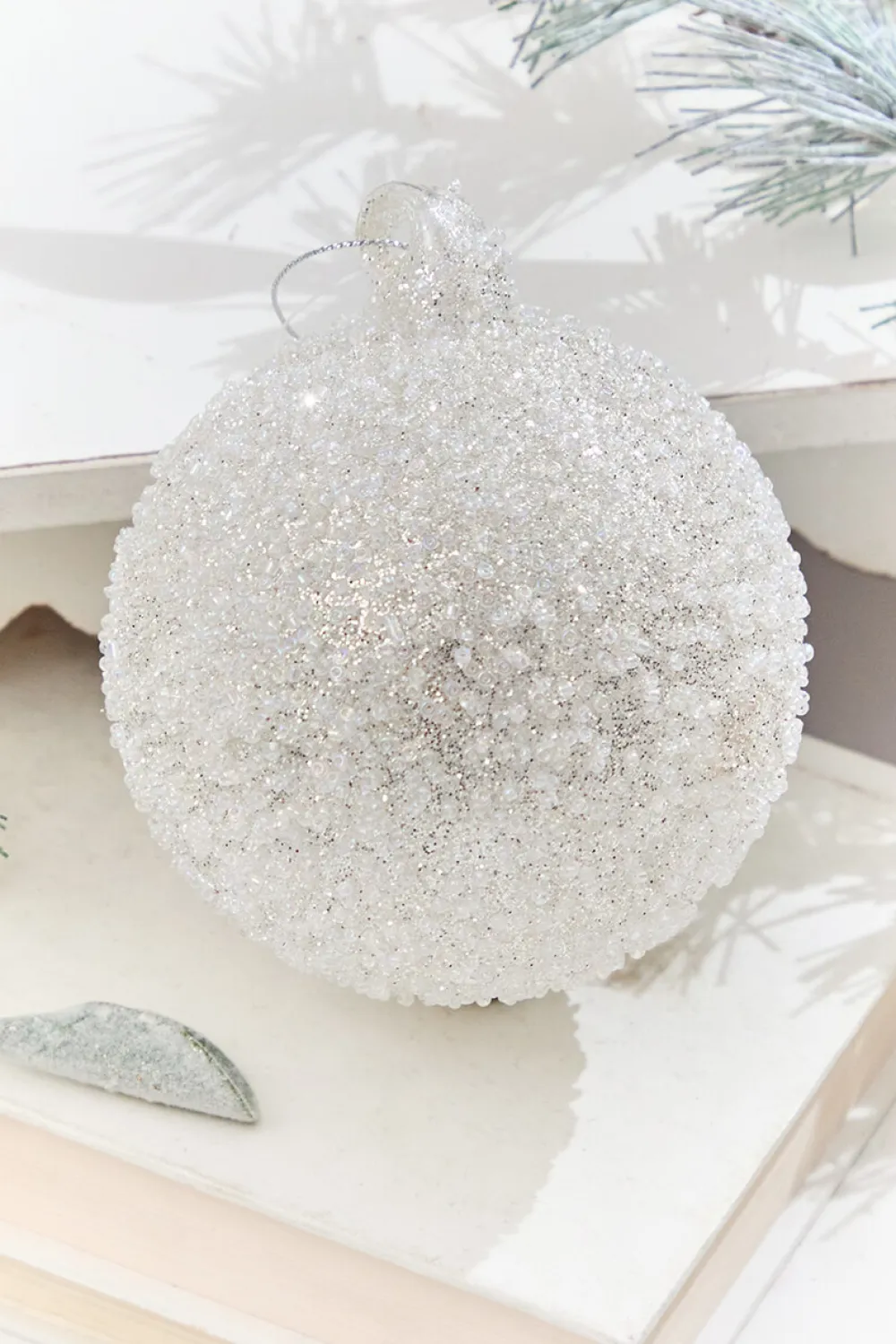 Decorator's Warehouse 5” Glass Crystal Bead Ornament > White Christmas|Christmas Decor