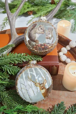 Decorator's Warehouse 4" Glass Deer & Squirrel Scene Ball Ornament > Christmas Ornaments|Winter Woodland