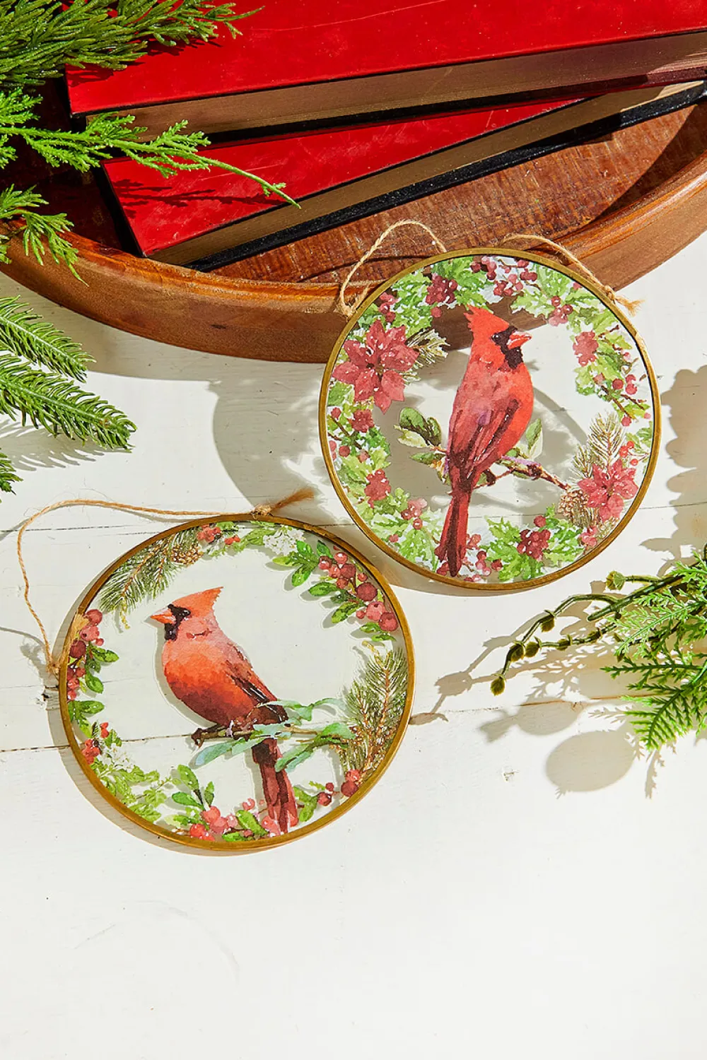 Decorator's Warehouse 5" Glass Disc Cardinal Ornament > Christmas Ornaments|Cardinal