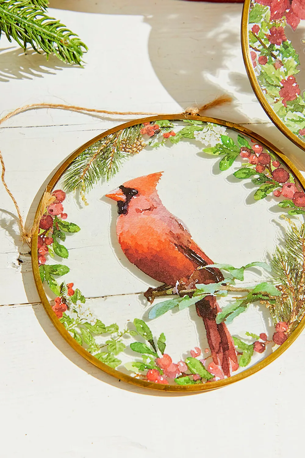 Decorator's Warehouse 5" Glass Disc Cardinal Ornament > Christmas Ornaments|Cardinal