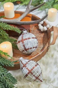 Decorator's Warehouse 4"-5" Glass Forest Plaid Ball/Finial Ornament > Christmas Decor|Farmhouse