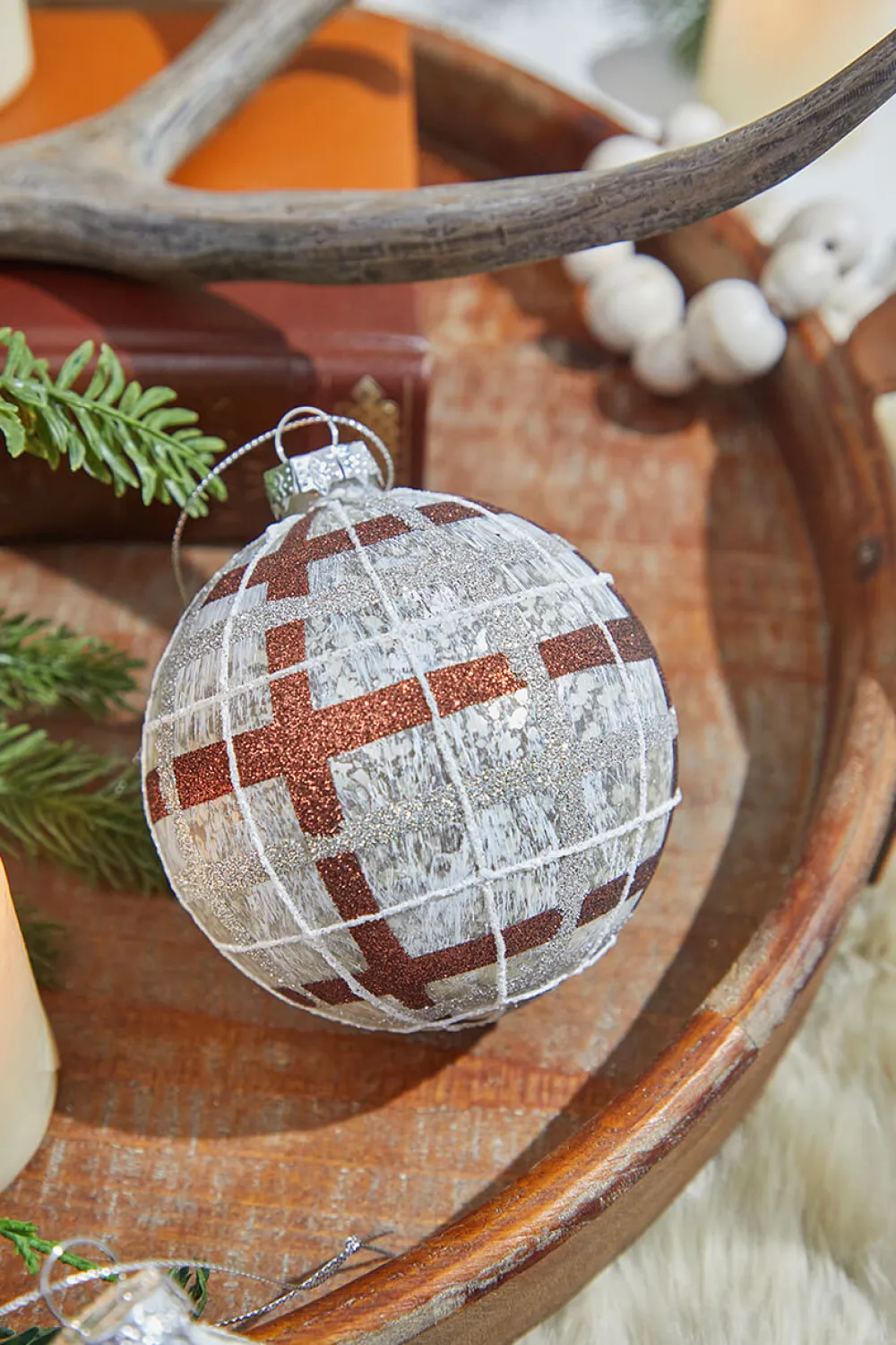Decorator's Warehouse 4"-5" Glass Forest Plaid Ball/Finial Ornament > Christmas Decor|Farmhouse