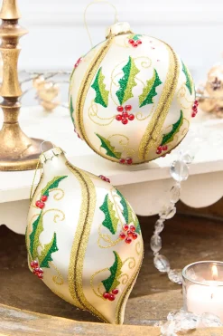 Decorator's Warehouse 5" - 7" Glass Holly Ball & Finial Ornament > Christmas Decor|Christmas Ornaments
