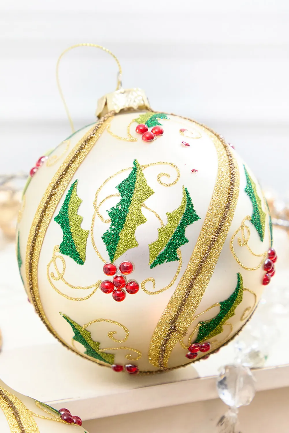 Decorator's Warehouse 5" - 7" Glass Holly Ball & Finial Ornament > Christmas Decor|Christmas Ornaments
