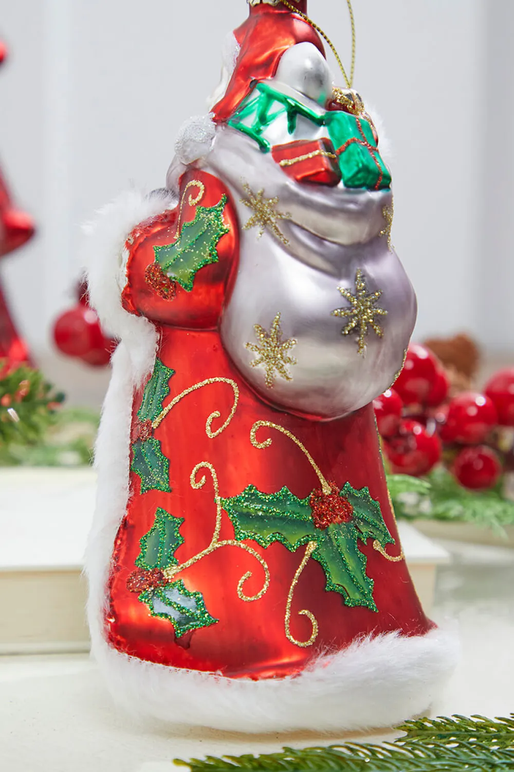Decorator's Warehouse 8" Glass Holly Days Santa Ornament > Christmas Ornaments|Classic Christmas