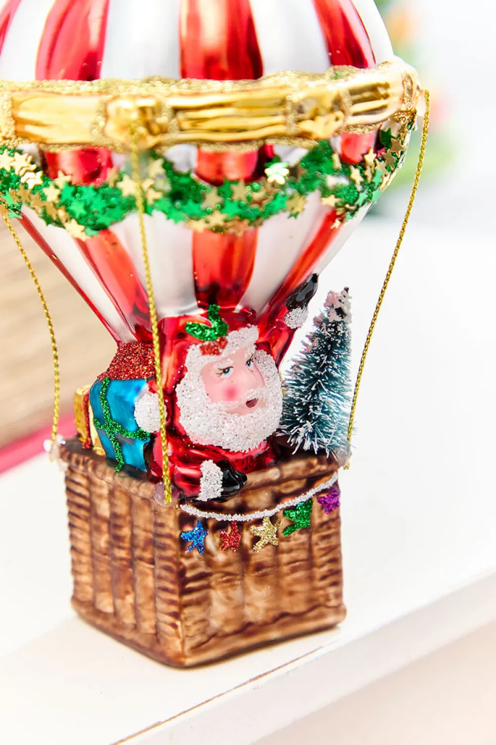 Decorator's Warehouse 6" Glass Hot Air Balloon Santa Ornament > Retro Brites|Christmas Decor