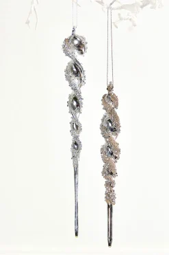 Decorator's Warehouse 7.5" Glass Icicle Ornament > White Christmas|Red & Silver