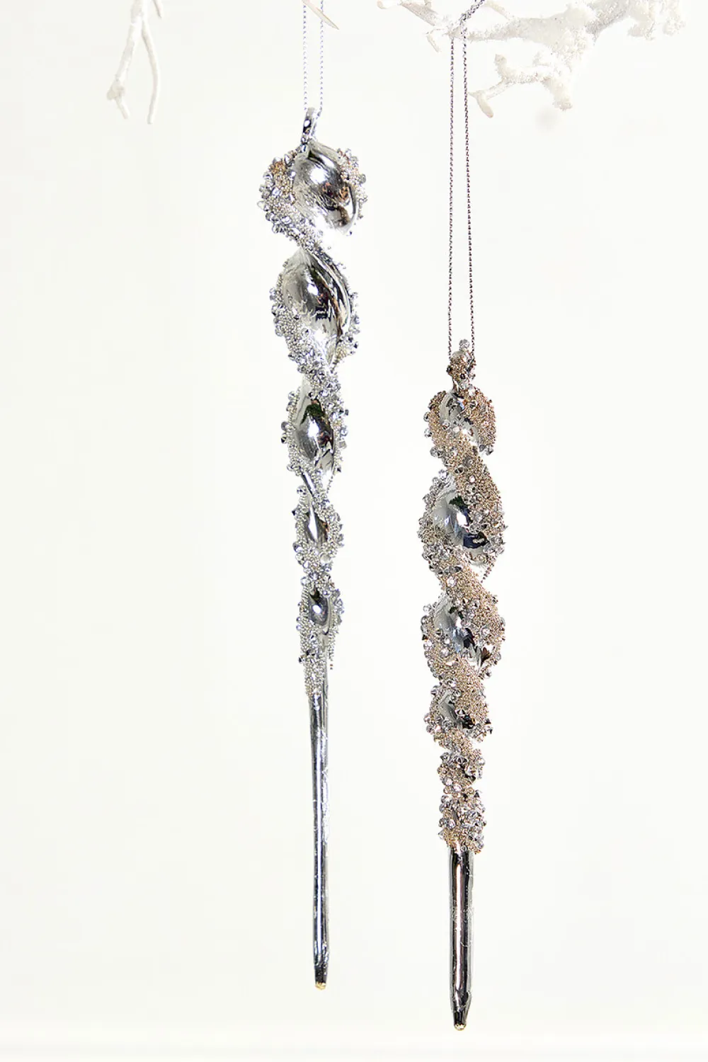 Decorator's Warehouse 7.5" Glass Icicle Ornament > White Christmas|Red & Silver
