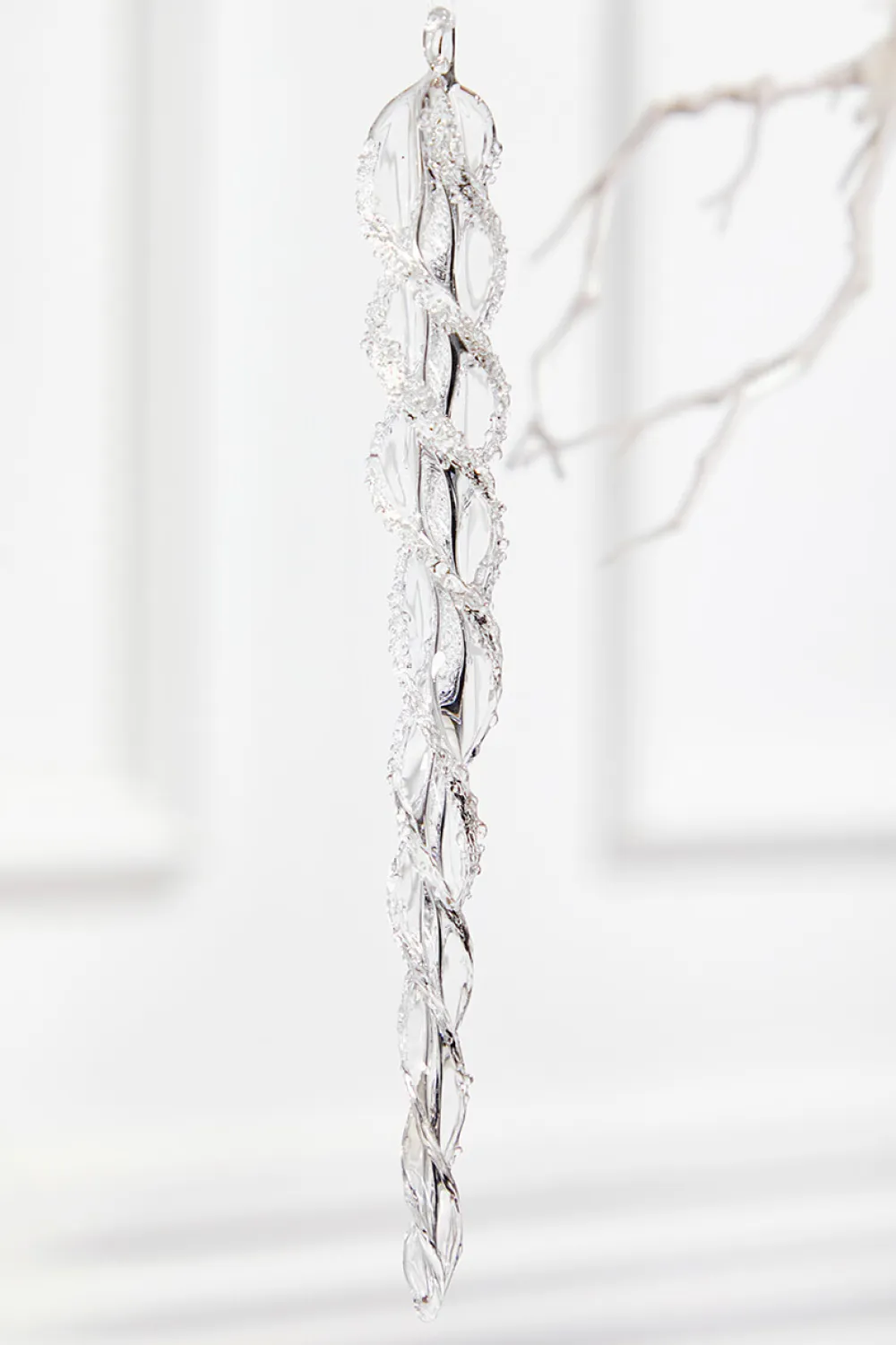 Decorator's Warehouse 9" Glass Icicle Ornament - Medium > White Christmas|Red & Silver