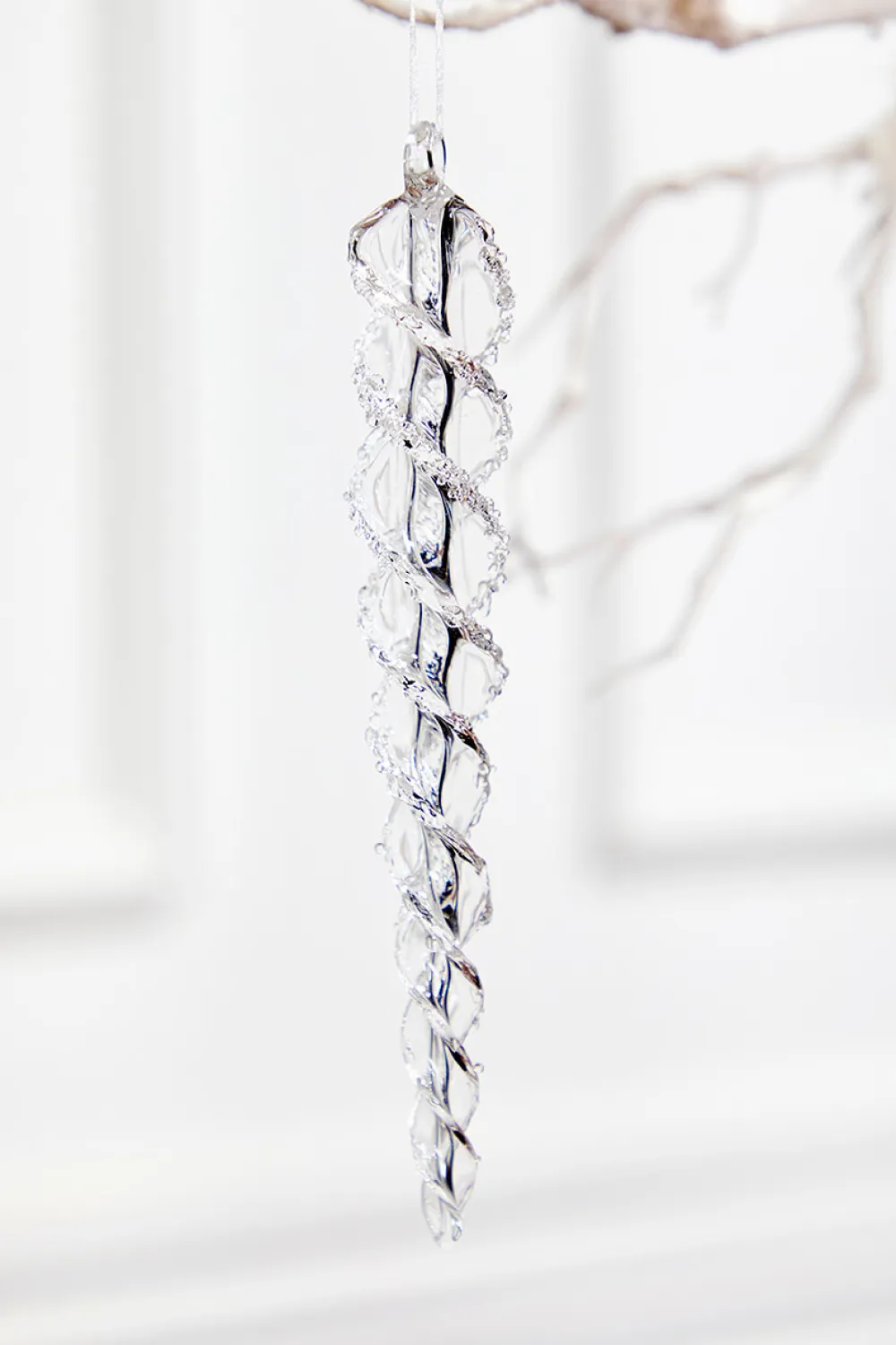 Decorator's Warehouse 7" Glass Icicle Ornament - Small > White Christmas|Red & Silver