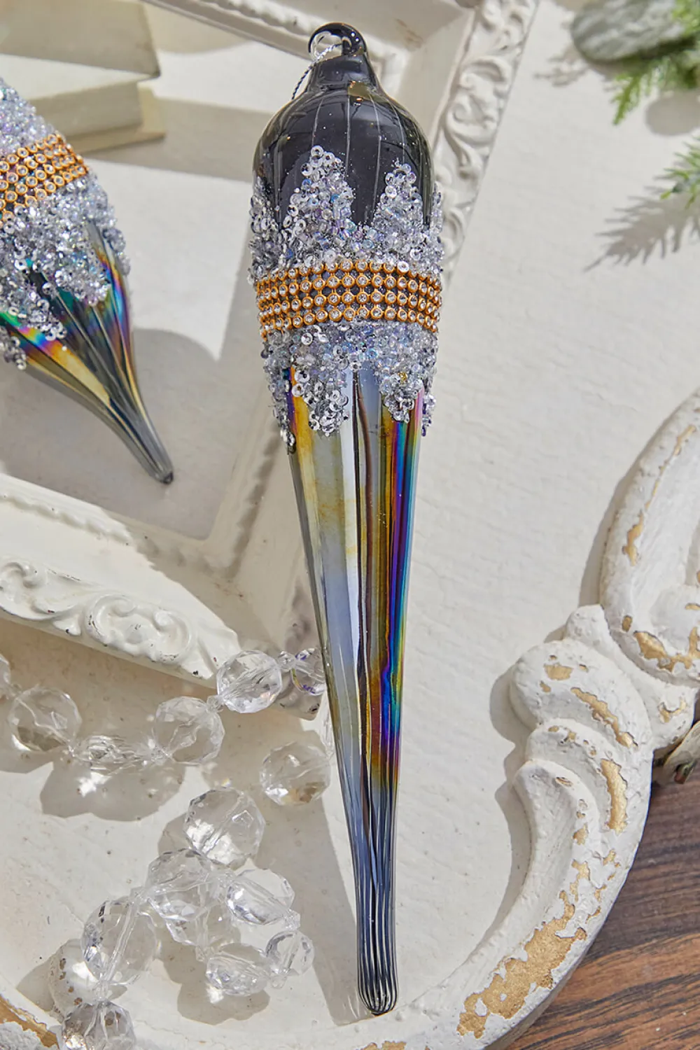 Decorator's Warehouse 10" Glass Iridescent Jewel Finial Large Ornament > Christmas Decor|Jewel Tones