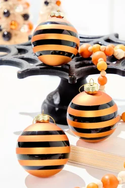 Decorator's Warehouse 3" Glass Orange Stripe Halloween Ball Ornament Box - Set of 3 > Halloween|Halloween