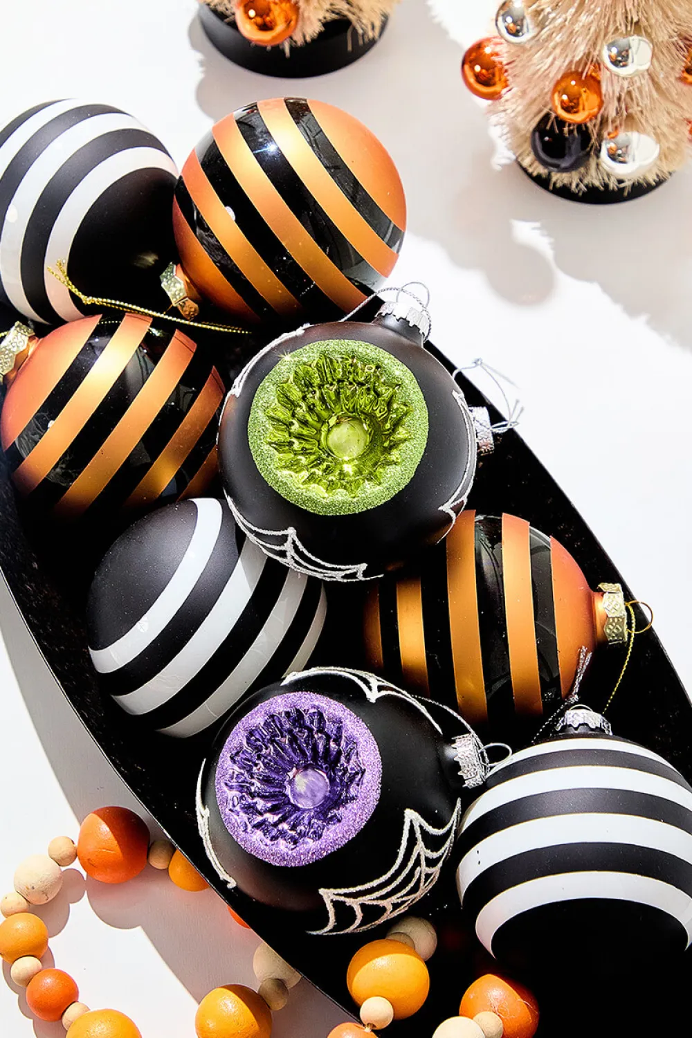 Decorator's Warehouse 3" Glass Orange Stripe Halloween Ball Ornament Box - Set of 3 > Halloween|Halloween