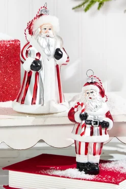 Decorator's Warehouse Glass Santa Ornament in Striped Coat > Christmas Decor|Christmas Ornaments