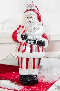Decorator's Warehouse Glass Santa Ornament in Striped Coat > Christmas Decor|Christmas Ornaments