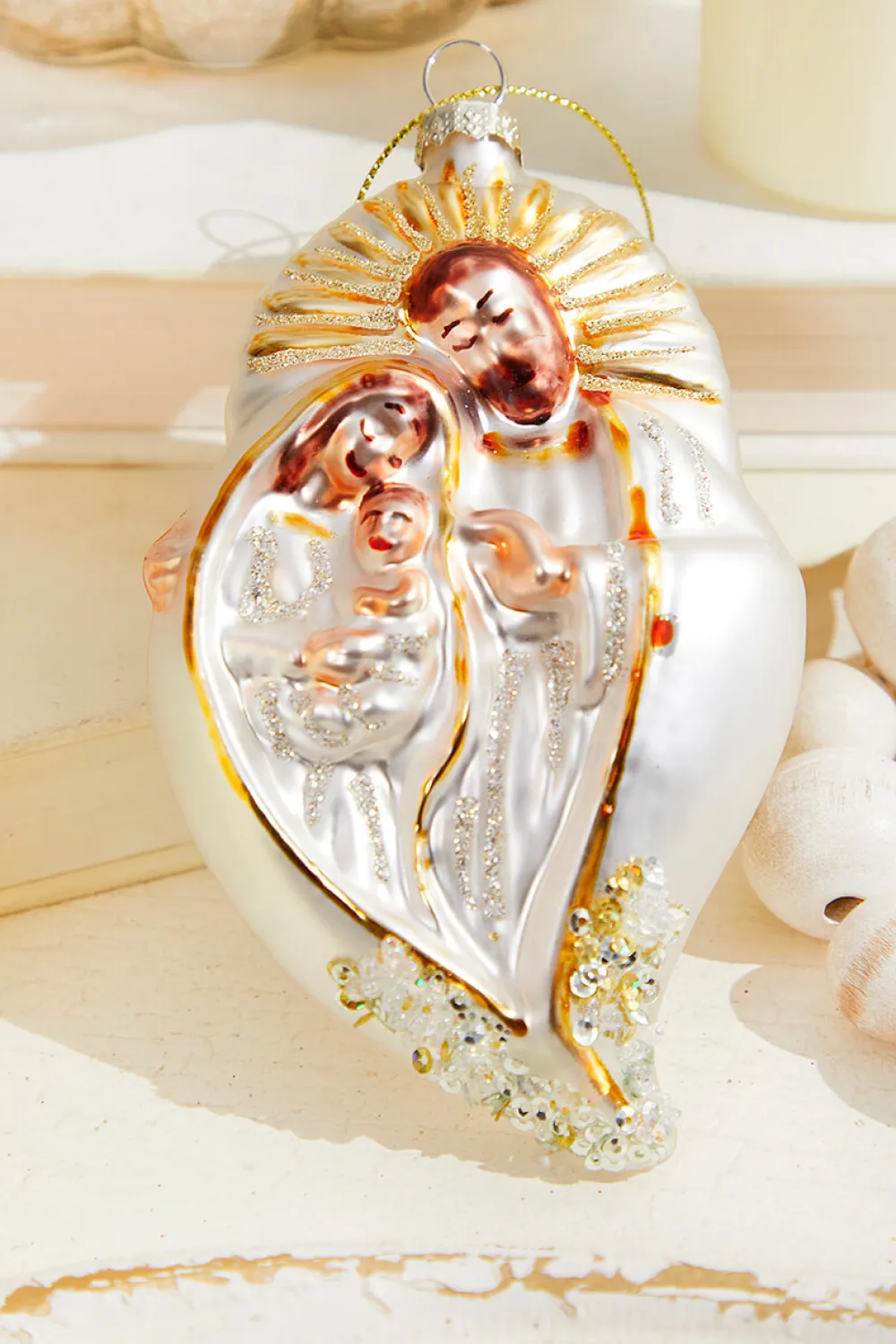 Decorator's Warehouse 5” Glass & Sequins Holy Family Ornament > Christmas Decor|Nativity Ornaments