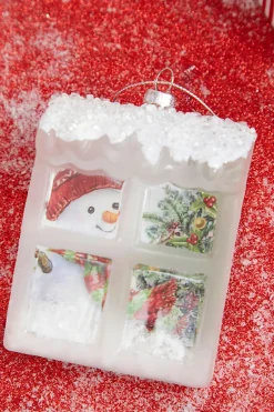 Decorator's Warehouse 4.5” Glass Snowman in Window Ornament > Christmas Ornaments|Christmas Decor