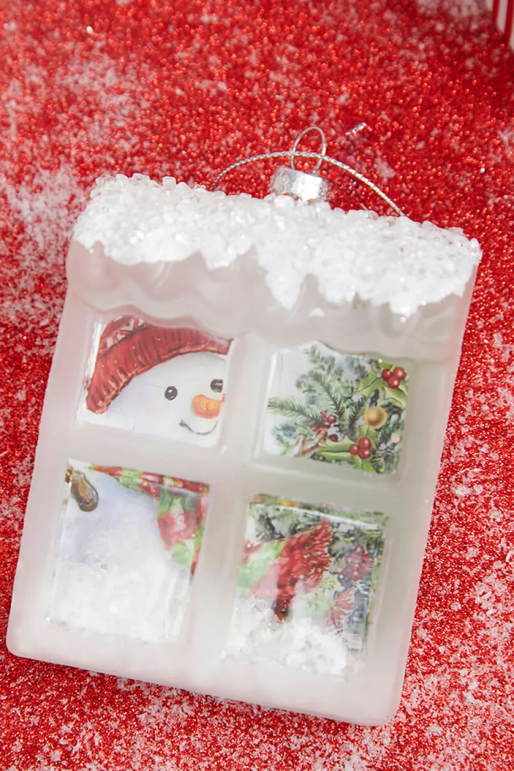 Decorator's Warehouse 4.5” Glass Snowman in Window Ornament > Christmas Ornaments|Christmas Decor