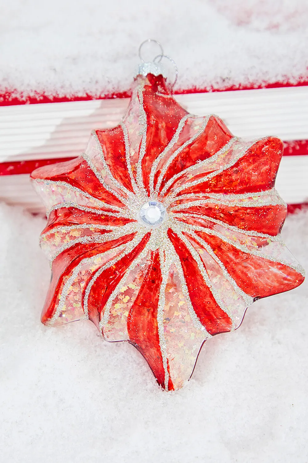 Decorator's Warehouse 5" Glass Starburst with Jewel Ornament > Christmas Decor|Christmas Ornaments