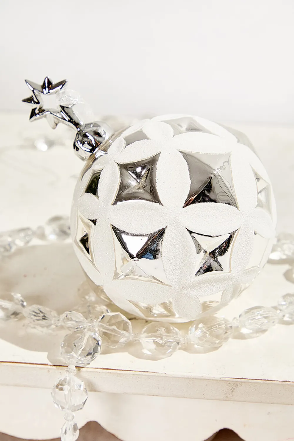 Decorator's Warehouse 5” Glass Star Faceted Ornament > White Christmas|Red & Silver