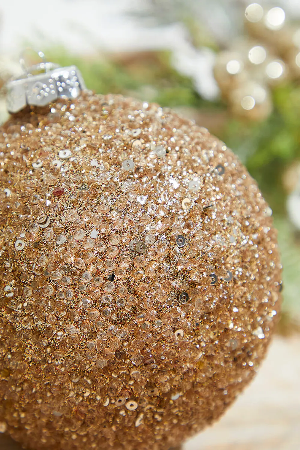 Decorator's Warehouse Glitter Ball Glass Ornament - Champagne Rose Gold > Tinsel & Pine|Christmas Decor