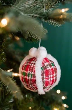 Decorator's Warehouse 5” Glitter Fur Edge Plaid Ball Ornament > Christmas Sale|Christmas Decor