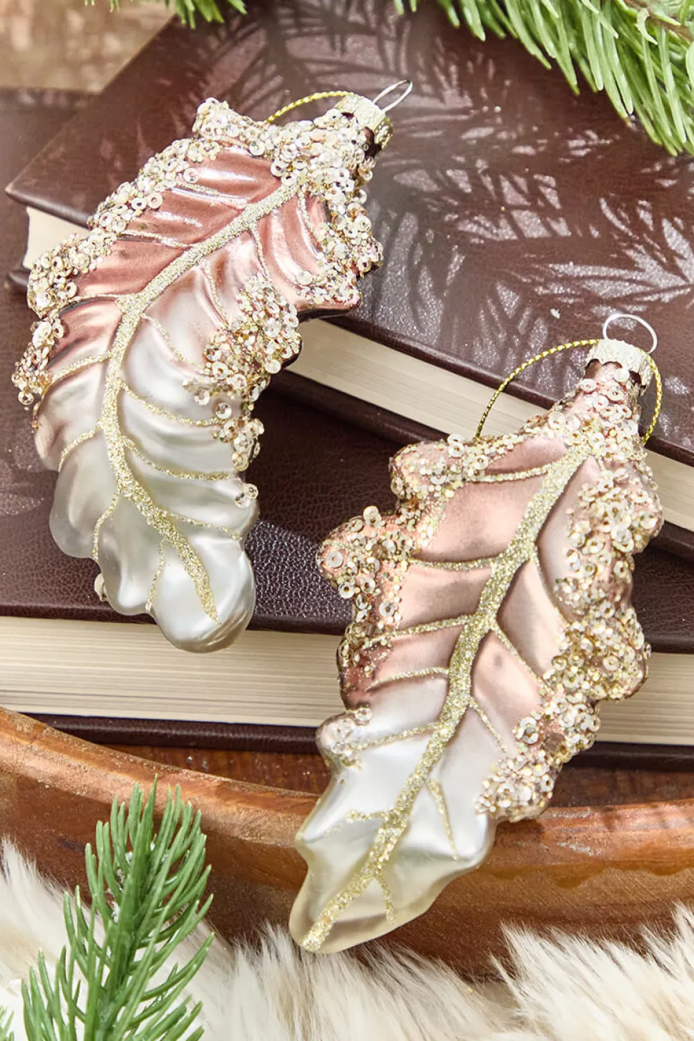 Decorator's Warehouse 5" - 6" Glitter Glass Feather Ornament > Christmas Decor|Christmas Ornaments