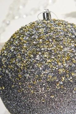 Decorator's Warehouse 6" Glitter Hanger Ball - Charcoal > Christmas Decor|Natural Elegance