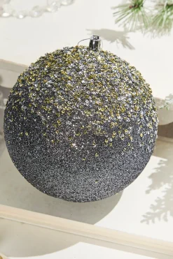 Decorator's Warehouse 6" Glitter Hanger Ball - Charcoal > Christmas Decor|Natural Elegance