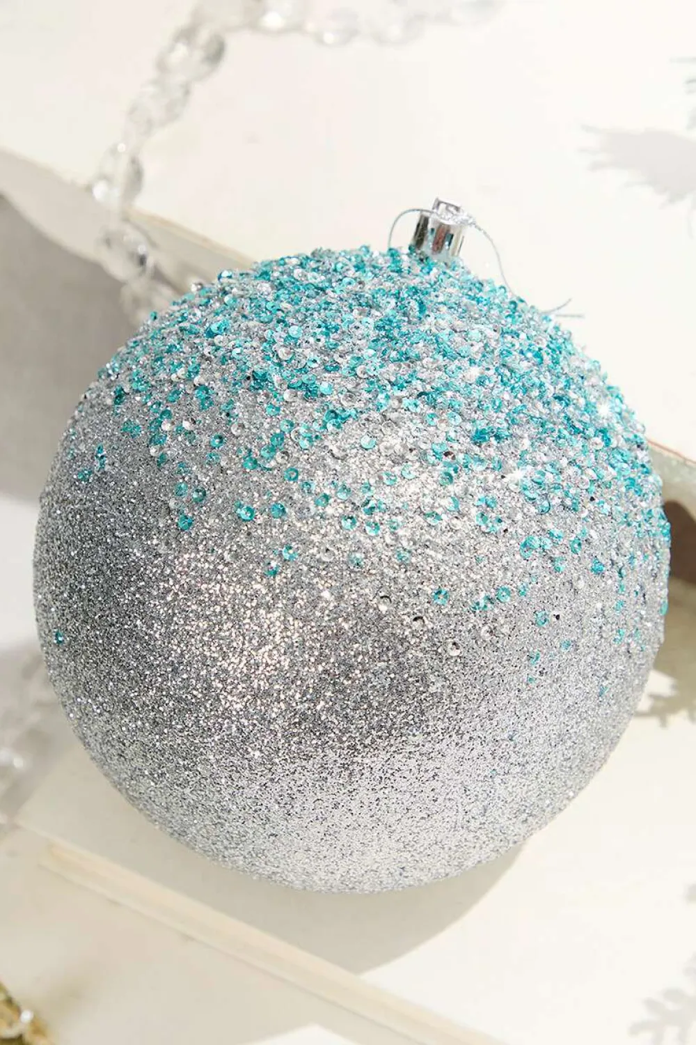 Decorator's Warehouse 6" Glitter Hanger Ball - Silver > Christmas Ornaments|Blue Christmas