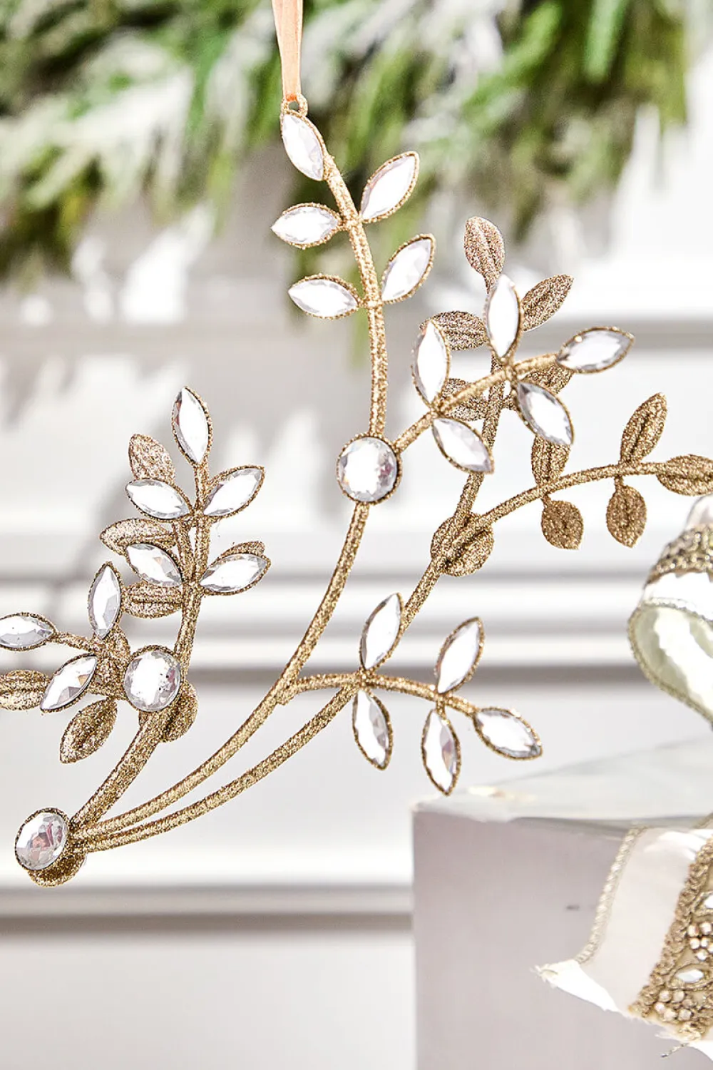Decorator's Warehouse 8.5" Glitter Jewel Flower Branch Ornament > Christmas Decor|Natural Elegance