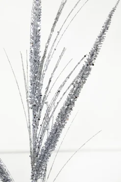 Decorator's Warehouse 34" Glitter/Mica Triple Spike Grass Spray - Silver > White Christmas|Christmas Sprays