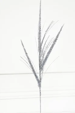 Decorator's Warehouse 34" Glitter/Mica Triple Spike Grass Spray - Silver > White Christmas|Christmas Sprays