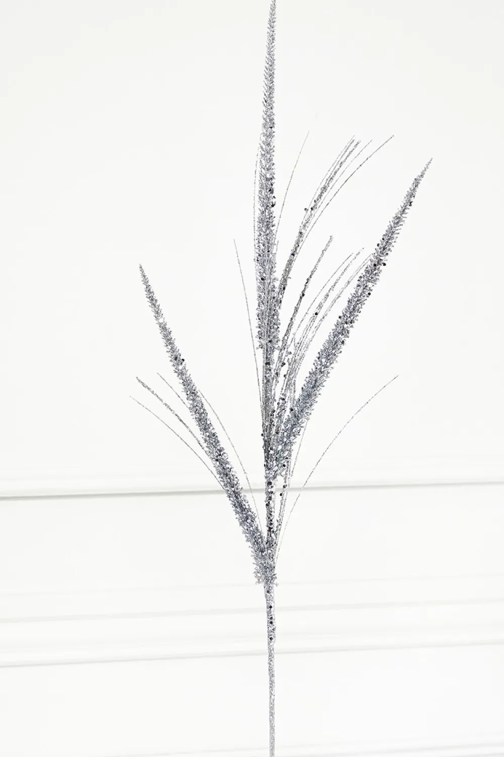 Decorator's Warehouse 34" Glitter/Mica Triple Spike Grass Spray - Silver > White Christmas|Christmas Sprays